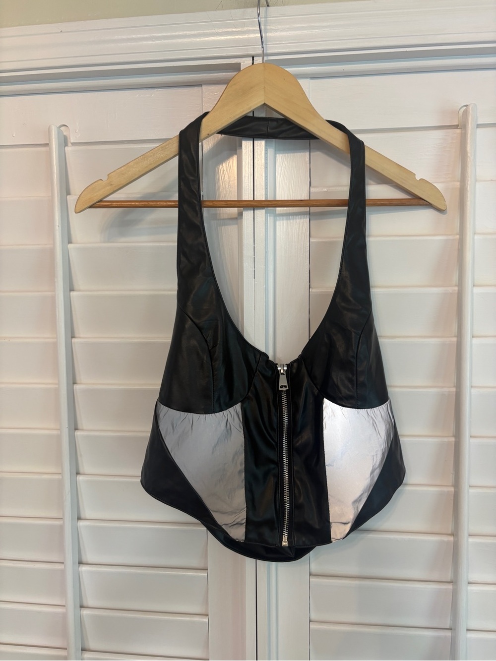 Fashion Nova Black Halter Faux Leather Crop Size Large